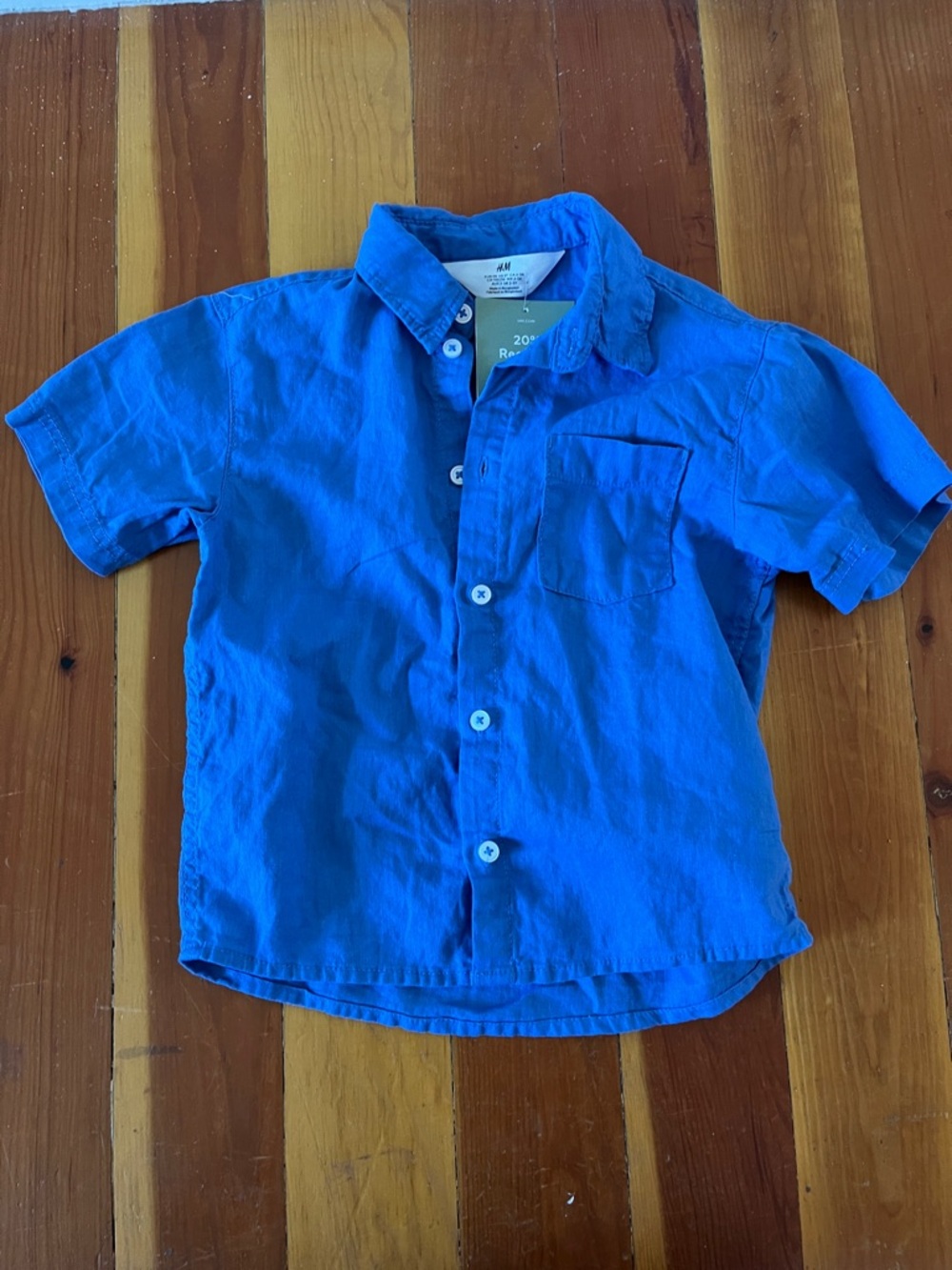 H&M Bright Blue Short-Sleeve Button-Down Shirt
